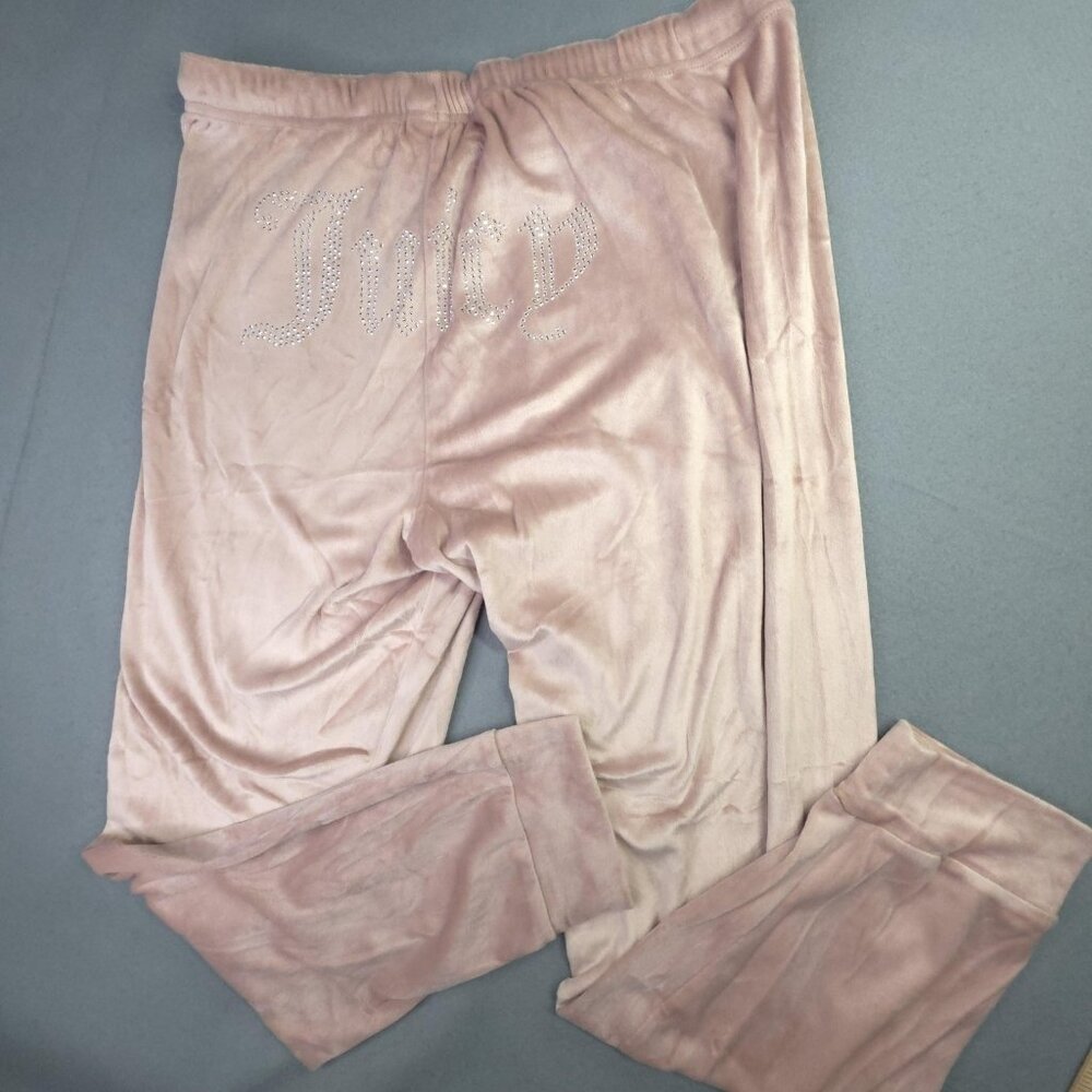 Juicy Couture Sleepwear Pants Womens Large Pink Velour Juicy Rhinestone Lounge - Picture 7 of 12